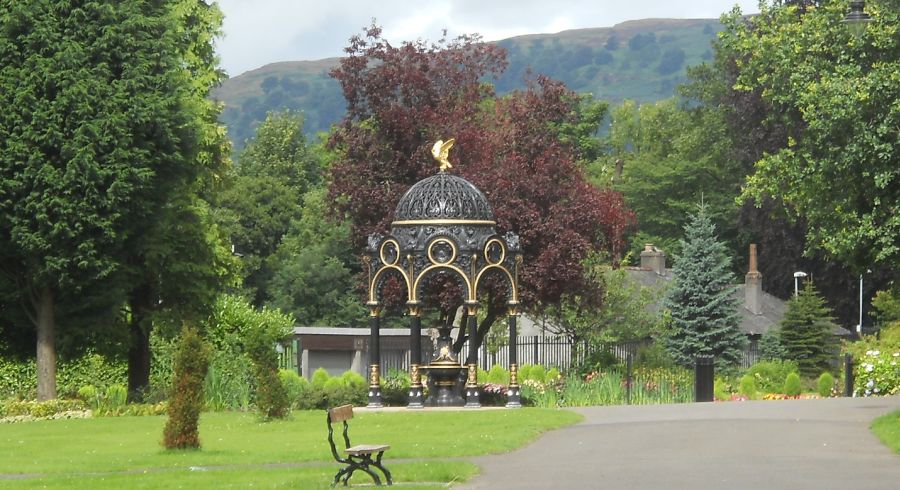 Kilpatrick Hills above Edwardian Ornamental Fountain in Dalmuir Park