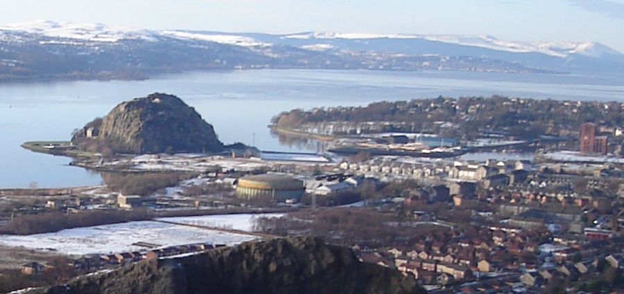 River Clyde and Dumbarton Rock from top of Dumbuck