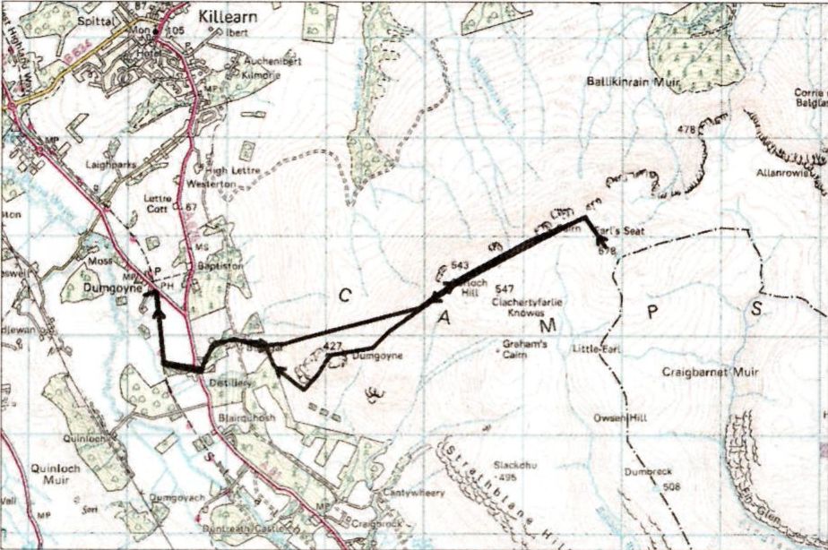 Route Map for Earl's Seat and the Campsie Fells
