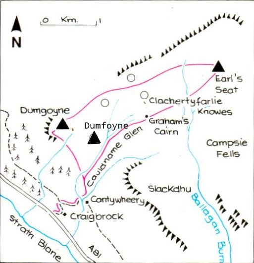 Map for Dumfoyne and Dumgoyne in the Campsie Fells