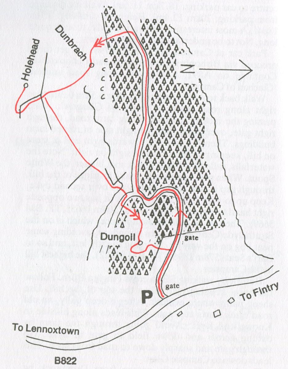 Route Map of Dunbrach in the Campsie Fells in Central Scotland