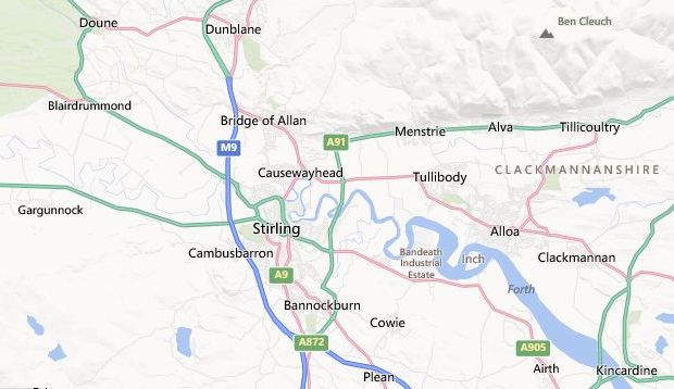 Location Map for Stirling and the Ochil Hills