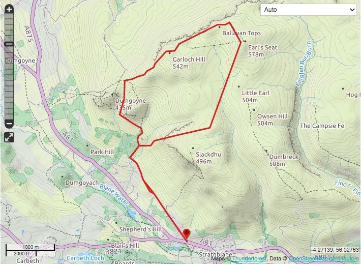Route Map for Earl's Seat and the Campsie Fells