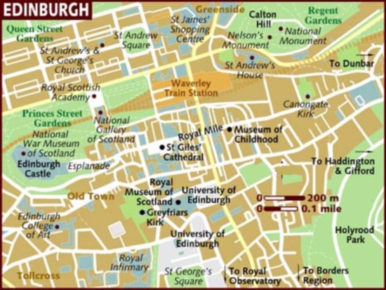 Tourism Map of Edinburgh - capital city of Scotland