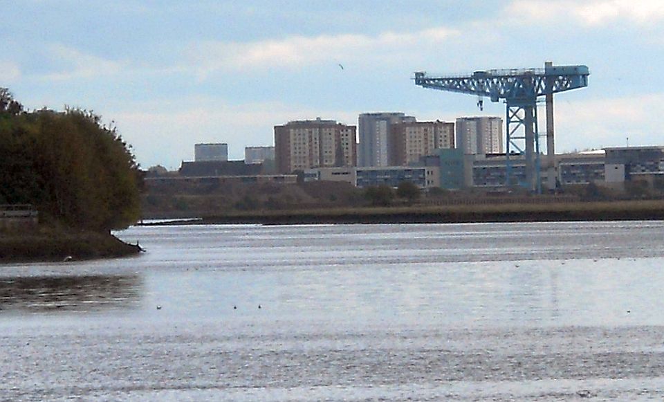 Titan shipyard crane at Clydebank from the River Clyde Walkway