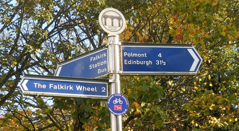 Signpost on the Union Canal at Falkirk