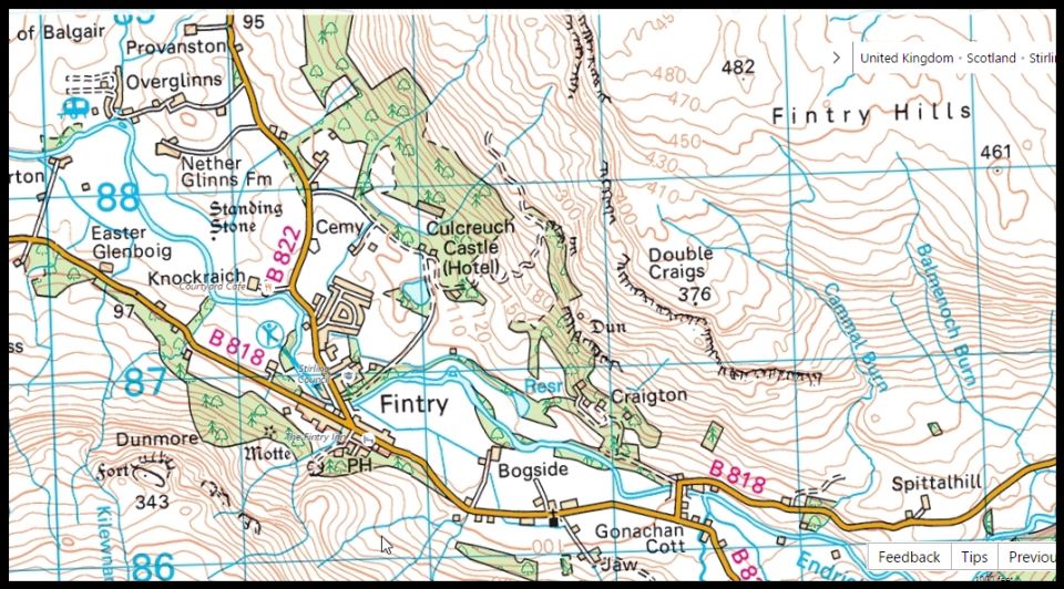 Map of Dunmore Hill above Fintry