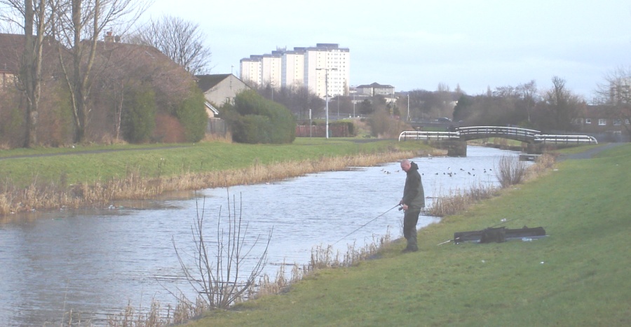 Fisherman on Forth and Clyde Canal in Yoker, Glasgow