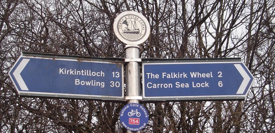 Signpost at Bonnybridge on the Forth & Clyde Canal