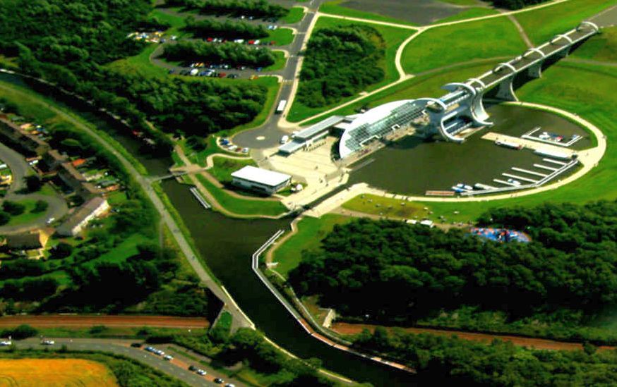 Aerial View of the junction of The Forth & Clyde and Union Canal at the Falkirk Wheel