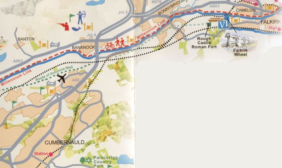Map showing route of the Antonine Wall near Bonnybridge