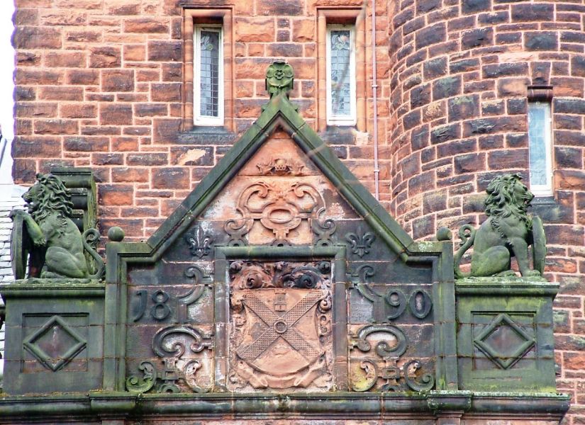 Maxwell Coat of Arms on Pollockshields Burgh Hall in Glasgow