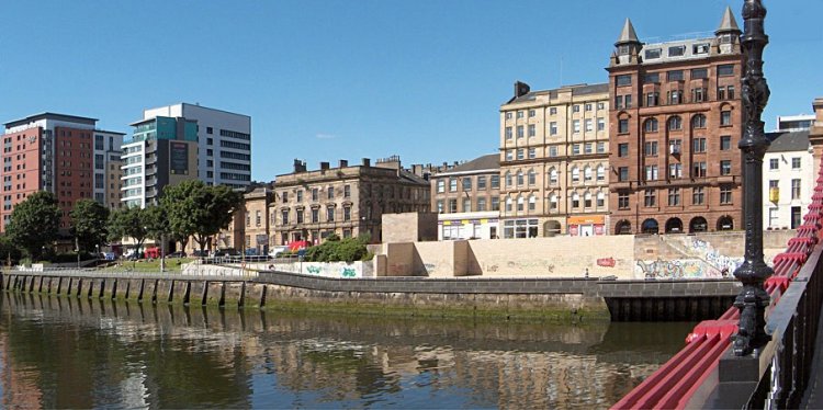 Buildings along River Clyde in Glasgow City Centre, Scotland