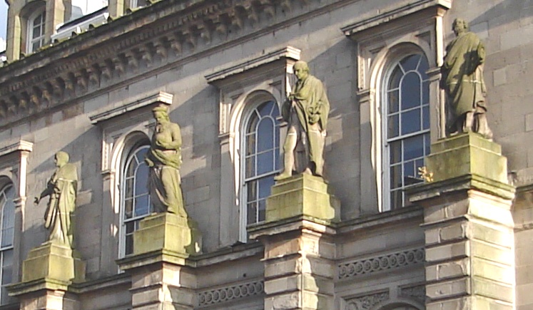 Statues on The High School Building in Elmbank Street in Glasgow