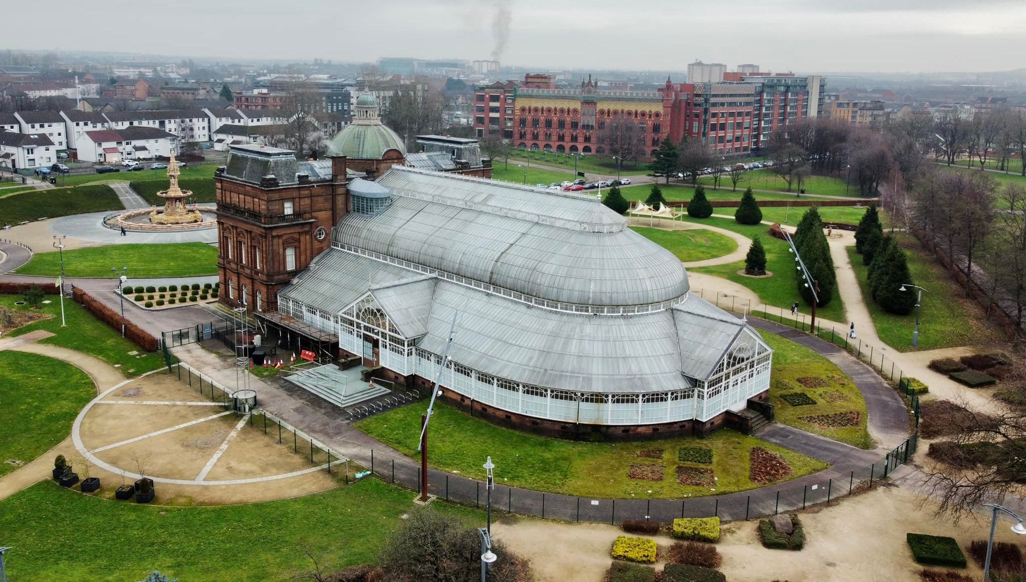 Aerial view of People's Palace in Glasgow Green