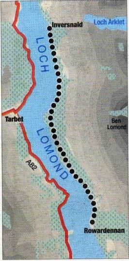 Route map of The West Highland Way from Rowardennan to Inversnaid