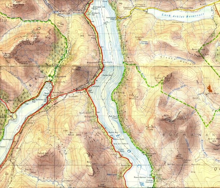 Map of Loch Lomond from Rowerdennan to Inversnaid