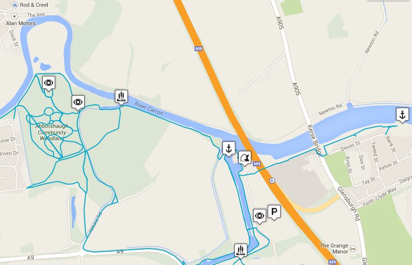 Map of Helix Park and Carron Sea Lock on Forth and Clyde Canal