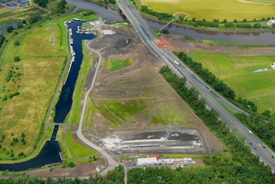 Aerial view of works on the Carron Sea Lock on Forth and Clyde Canal