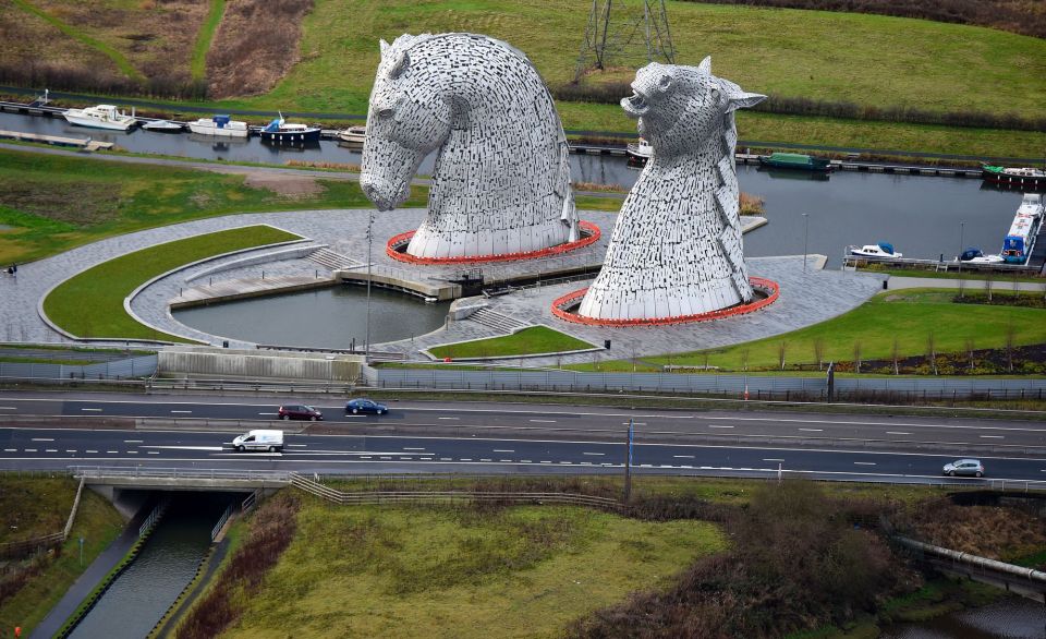 Aerial view of The Kelpies
