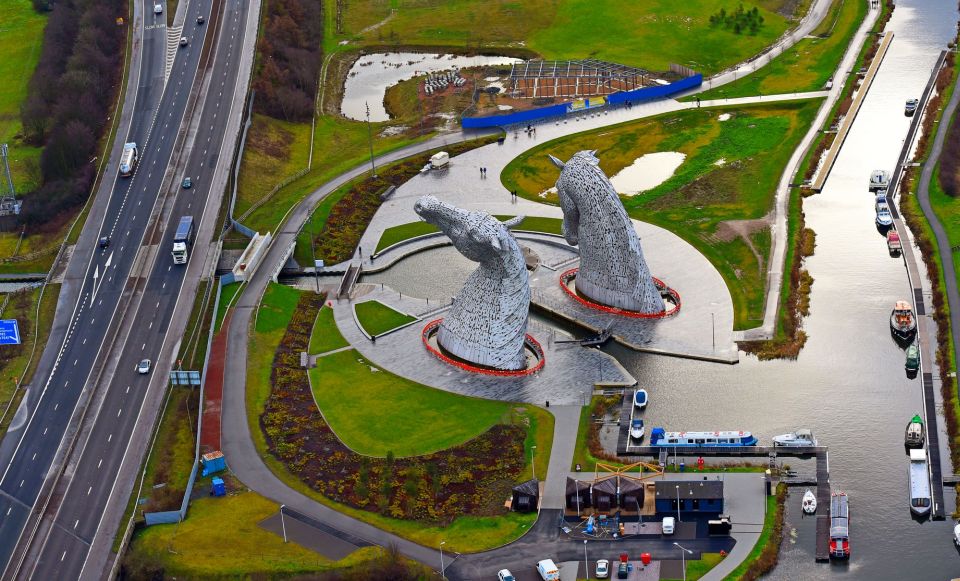Aerial view of The Kelpies