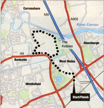 Route Map of Walk around the Kelpies area