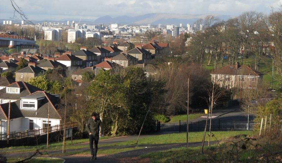 Campsie Fells and Glasgow from 100 Acre Hill in King's Park