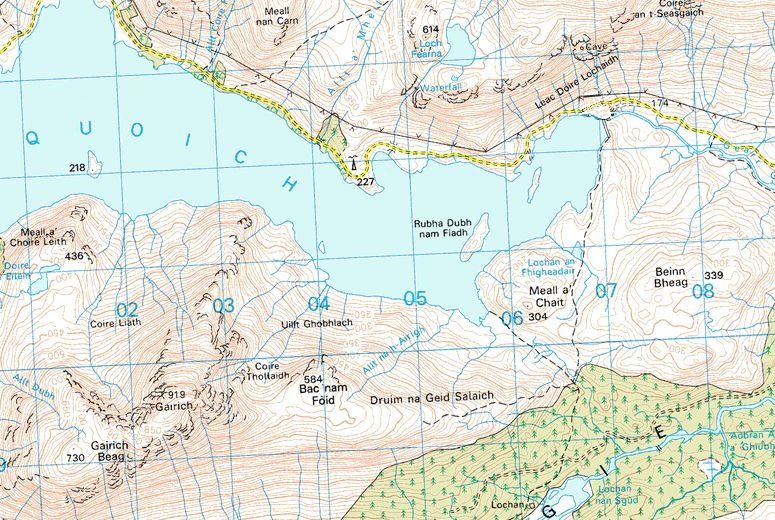Map of Loch Quoich and Gairich in Knoydart