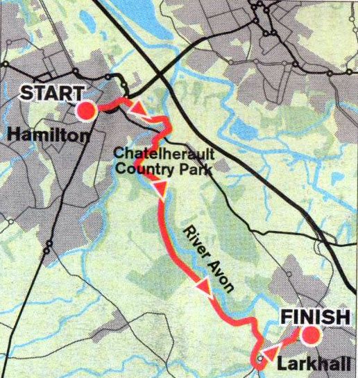 Map of Walk from Hamilton through Chatelherault Country Park to Larkhall