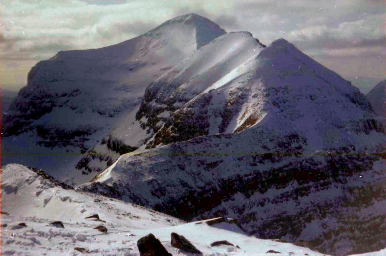 Snow-bound summit ridge of Liathach in winter in the Torridon Region of the NW Highlands of Scotland