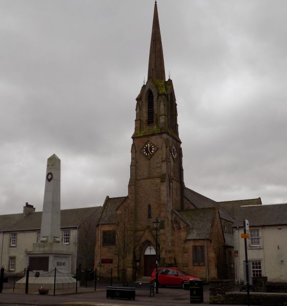 War Memorial and Church in Hasting's Square in Darvel