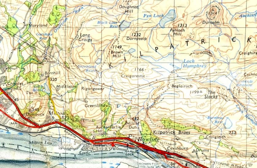 Map of Lang Craigs in the Kilpatrick Hills