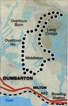 Route  Map for Lang Craigs in the Kilpatrick Hills