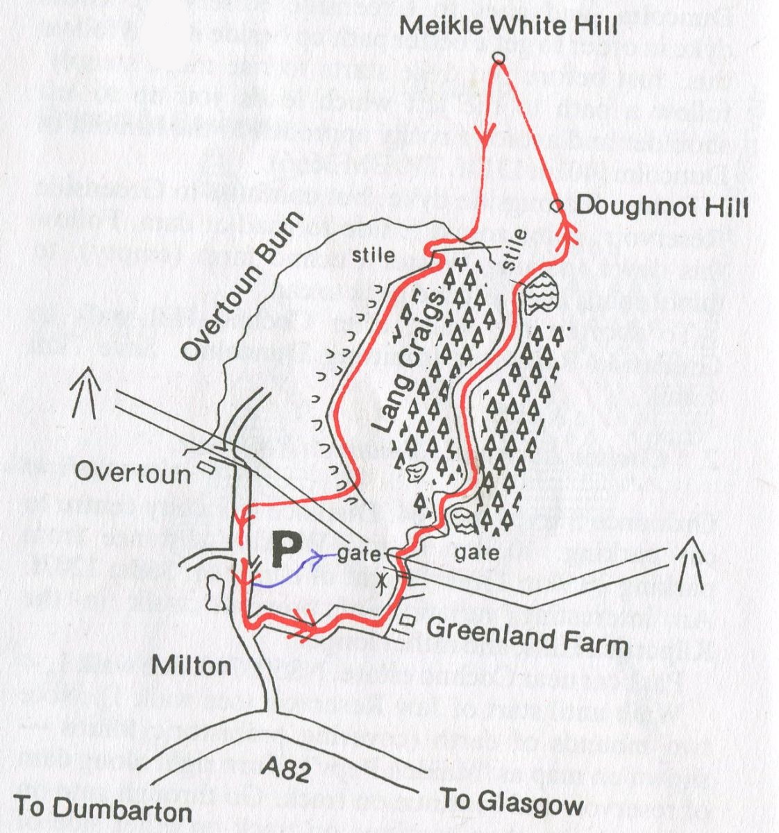 Route Map of Lang Craigs in the Kilpatrick Hills