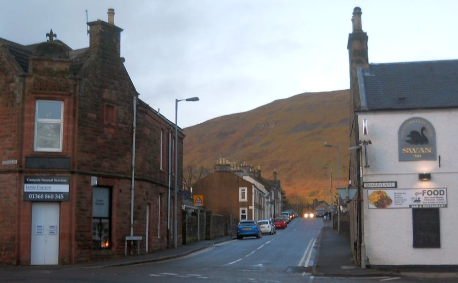 Junction in Lennoxtown at the start of the Crow Road over the Campsie Fells