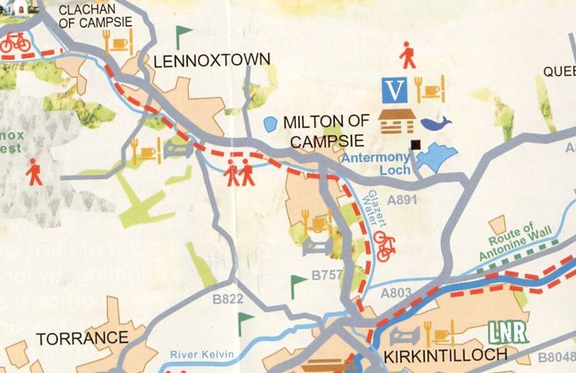 Map of route from Milton of Campsie to Kirkintilloch