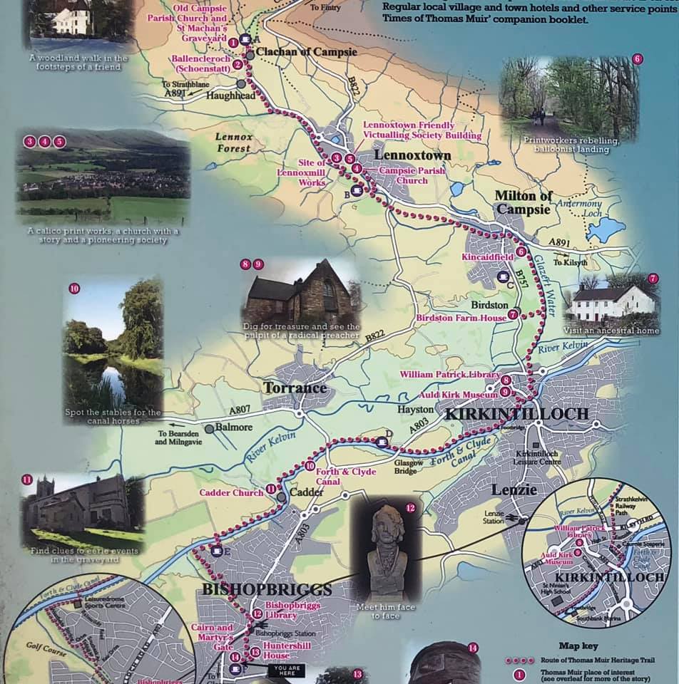 Map of Thomas Muir Trail from Milton of Campsie to Kirkintilloch