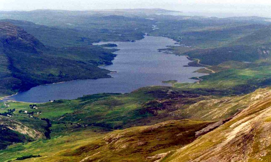Loch Assynt from Conival in Sutherland in NW Scotland
