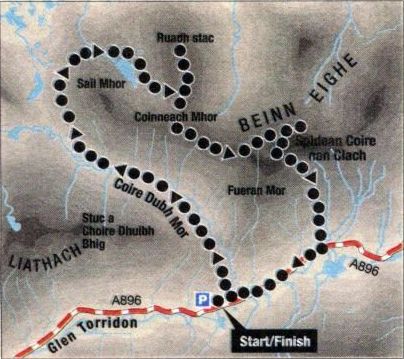 Route Map for Beinne Eighe in Torridon Region of NW Scotland
