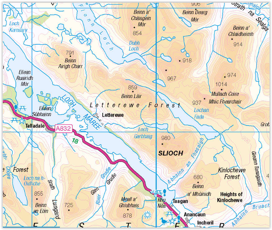 Map of Slioch in the NW Highlands of Scotland