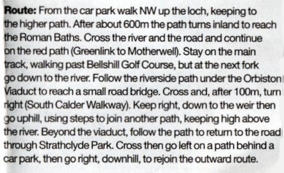 Route Description of Orbiston Walk in Strathclyde Country Park in Central Scotland
