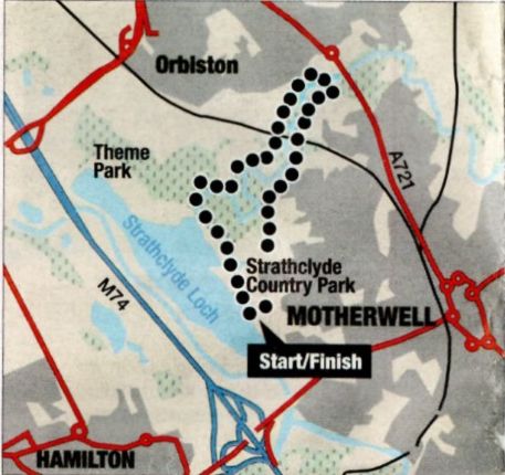 Route Map of Orbiston Walk in Strathclyde Country Park in Central Scotland