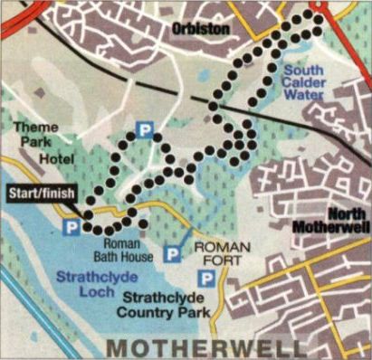 Route Map for South Calder Water Walk in Strathclyde Country Park in Central Scotland