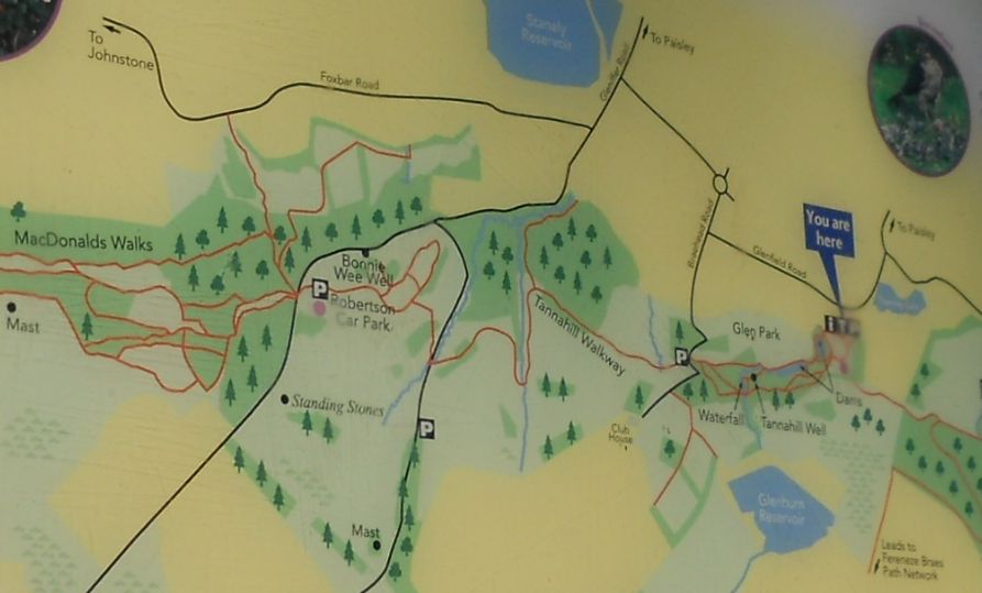 Map of Glenburn Country Park at the foot of Gleniffer Braes on the southern outskirts of Paisley