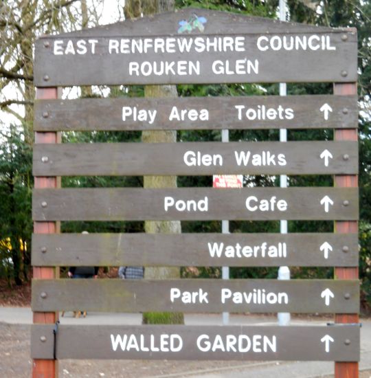 Signboard in Rouken Glen Park