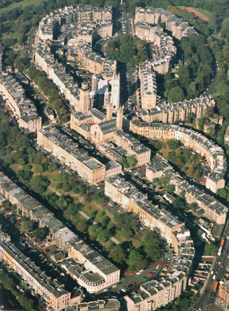 Aerial view of Park Circus in Glasgow, Scotland
