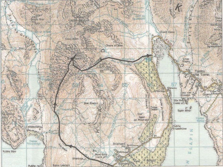 Map of Blaven ( Bla Bheinn ) on Isle of Skye in Western Islands of Scotland