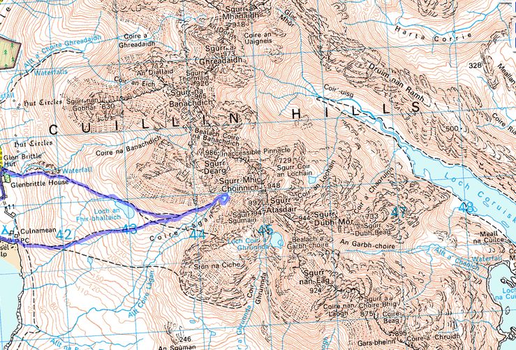 Map of Coire Lagan and the Skye Ridge in the Western Isles of Scotland