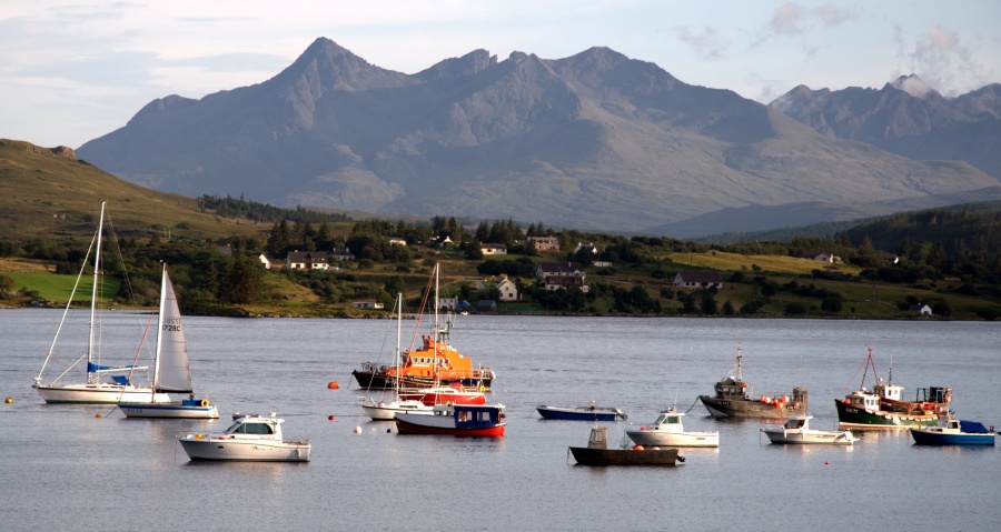 Sgurr nan Gillean and the Cuillins from Portree on the Island of Skye