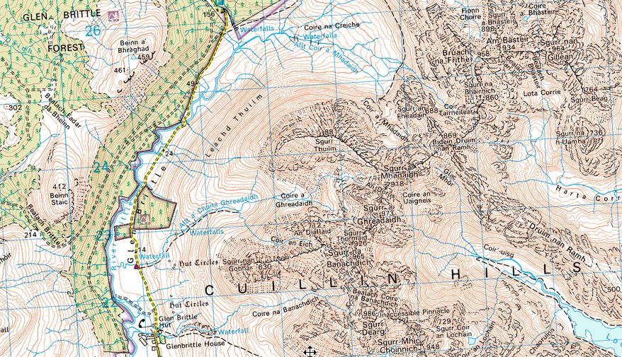 Map of Sgurr Ghreadaidh on the Skye Ridge